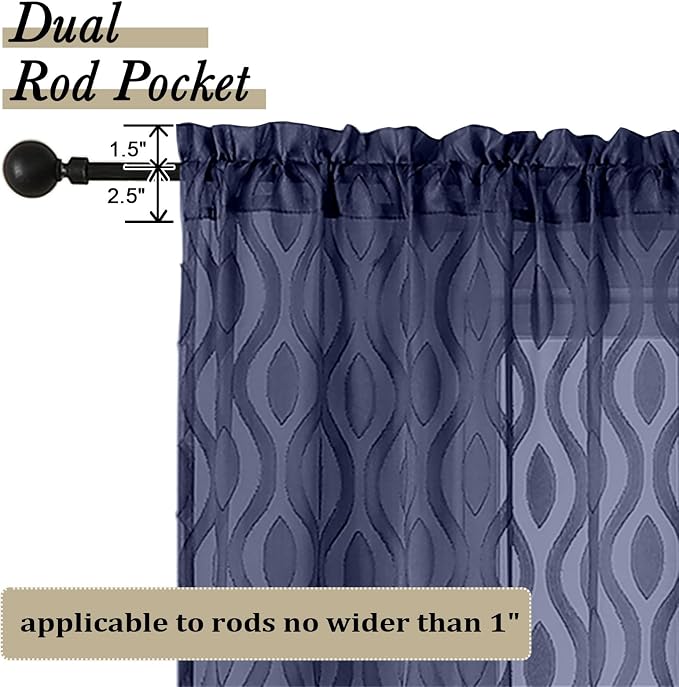 Aiyufeng Blue Sheer Curtains 54 Inch Length 2 Panels, Soft Lightweight Clip - Image 4
