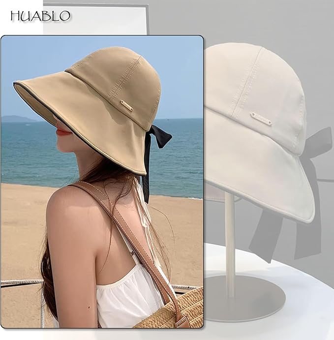 Wide Brim Hats for Woman Foldable Hats Sun Hats for Women uv Protection Bowknot Bucket hat Adjustable hat with Ponytail Hole