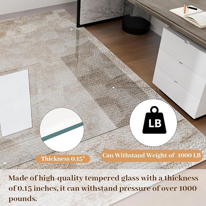 Tempered Glass Floor Mat for Office Chair, for Carpeted or Hard Floor, - Image 3