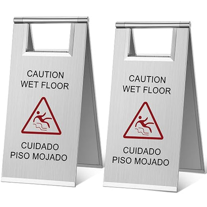 Kigley 2 Pcs Wet Floor Sign, 17 Inch Stainless Steel Caution Wet Floor Sign by Kigley