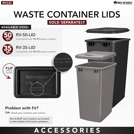 Rev-A-Shelf Pullout Trash Can for Kitchen Cabinet, Single 50 Qt Bin - Image 6