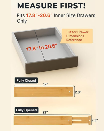 4 Pcs Bamboo Kitchen Drawer Dividers Large 17"-22", Spring Loaded, Works in - Image 2