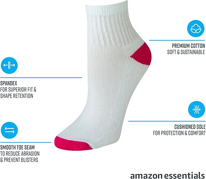Amazon Essentials Ankle Compression Socks for Women, Breathable, Athletic, Cotton Blend, Cushioned, 6 Pairs