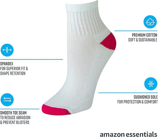 Amazon Essentials Ankle Compression Socks for Women, Breathable, Athletic, Cotton Blend, Cushioned, 6 Pairs