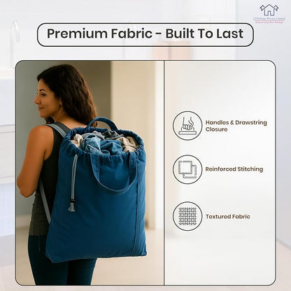 LFH Home Cotton Canvas Large Laundry Bag with Handle, Heavy Duty Drawstring Closure Washable Laundry Bags, School Travel, Home, Hotel, College Dorm, Organizer Sack, Toys Clothes 28x40-Sky Blue
