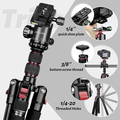 JOILCAN Tripod for Camera, 81" Aluminum Camera Tripod Monopod for DSLR, Heavy Duty Travel Tripods for Spotting Scope Binoculars Laser Level, Payload 35Lb