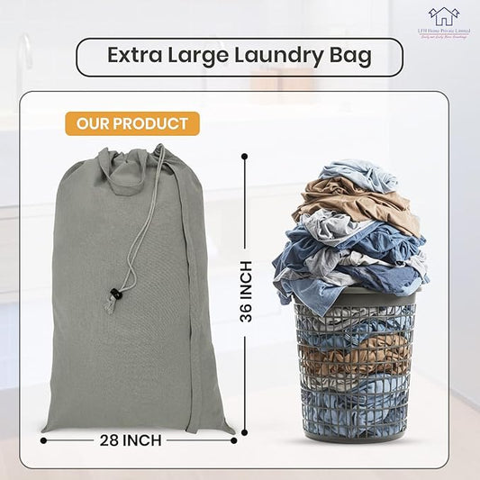 LFH Home Cotton Canvas Extra Large Laundry Bag with Handle, Heavy Duty Drawstring Closure Washable Laundry Bags, School Travel, Home, Hotel, College Dorm, Organizer Sack, Toys Clothes 28x36-Grey