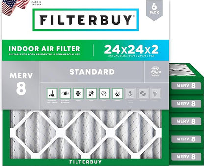 Filterbuy 24x24x2 Air Filter MERV 8 Dust Defense Replacement, Electrostatic by Filterbuy