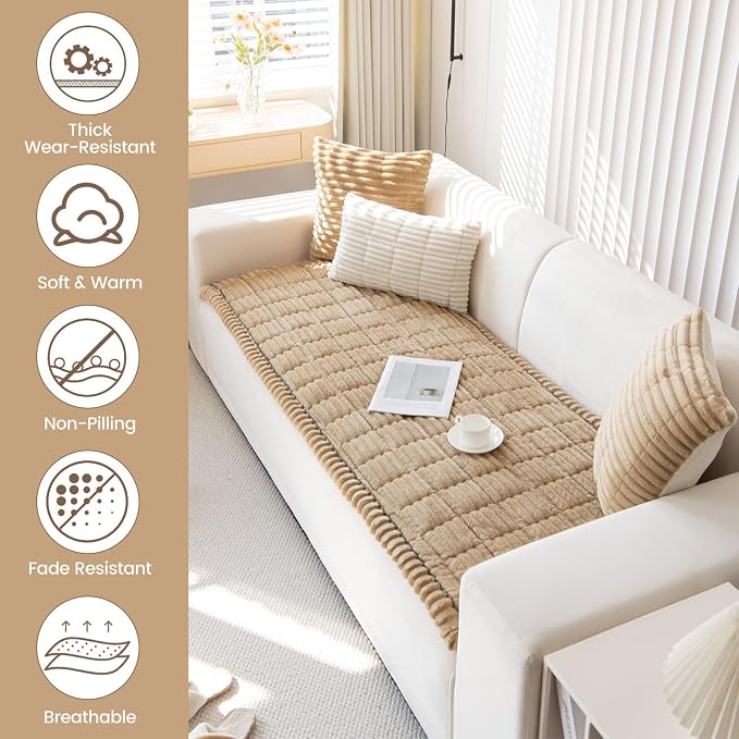 OTOB Couch Covers for 3 Cushion Sofa Pet Friendly, Plush Fuzzy Non Slip Sofa - Image 2