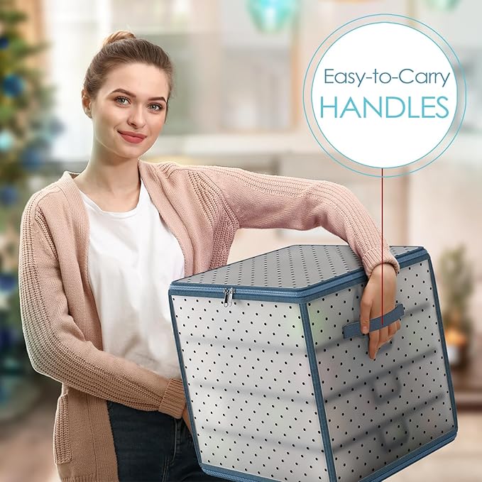 Hearth & Harbor Christmas Ornament Storage Box With 4 Inner Tray Dividers - Plastic Ornament Storage Container For 64 Holiday Ornaments or Decorations