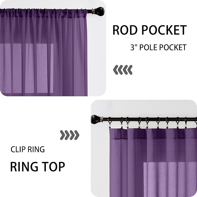 Tollpiz Short Sheer Curtain Linen Textured Curtain Sheers Doorway Light - Image 5