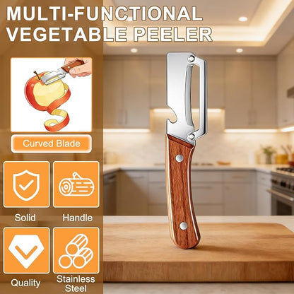 Premium Vegetable Peeler with Wooden Handle and Bottle Opener, 2-in-1 Stainless - Image 2