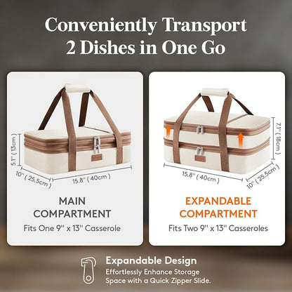 Lifewit Insulated Double Decker Casserole Carrier, Expandable Lasagna Lugger - Image 2