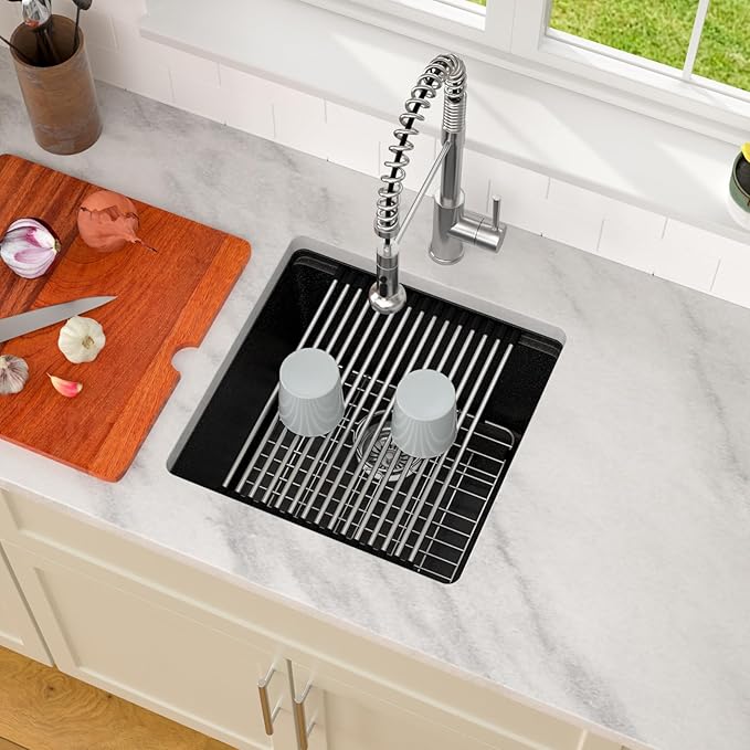 Dcolora 18 In. Wet Bar Sink Granite Composite Undermount Kitchen Sink Black Small Kitchen Prep Sinks Workstaion Single Bowl,#DC-GU0002BS