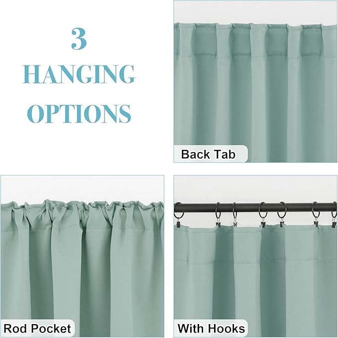 RYB HOME Bathroom Curtains Blackout - Thermal Insulating Privacy Small Window Curtains Short for Bedroom Basement Kitchen Kids Nursery Cabinet, Wide 42 x Long 30 inches, 2 Panels, Aqua