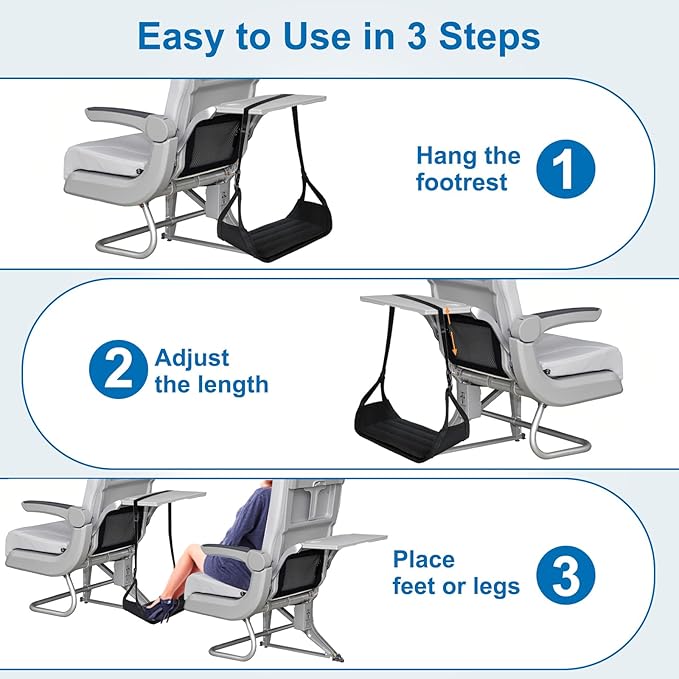 Airplane Foot Hammock （ Memory Foam） 2 in 1 Removable Support Pad， Portable Desk Footrest Hammock， Perfect Long Flight Travel Essentials， Foot Rest for Plane Travel Foot Leg Rest