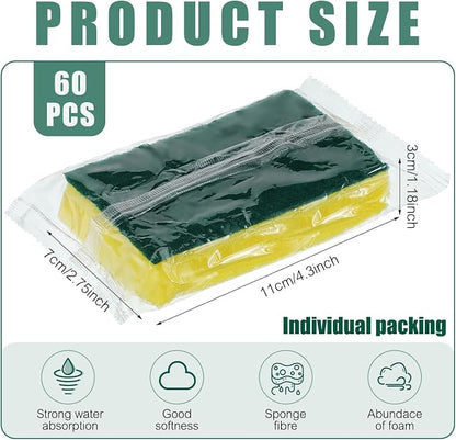 Tanlade 60 Pcs Individually Wrapped Sponge Dishwashing Sponge Bulk Non Scratch - Image 2