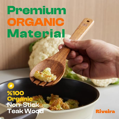 Riveira Teak Wooden Spoons for Cooking Set of 6 – Natural Teak Wooden Cooking - Image 2