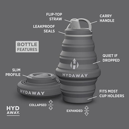 HYDAWAY 17oz Collapsible Water Bottle - BPA-Free, Leakproof, Lightweight, and Space-Saving - Perfect for Travel, Hiking, and Everyday Hydration