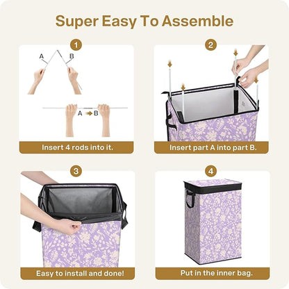 SOLEDI Laundry Hamper with Lid, 90L Tall & Large Floral Laundry Basket, Collapsible Clothes Hamper with Removable Bag, Dirty Hampers for Bedroom, Bathroom, Laundry Room