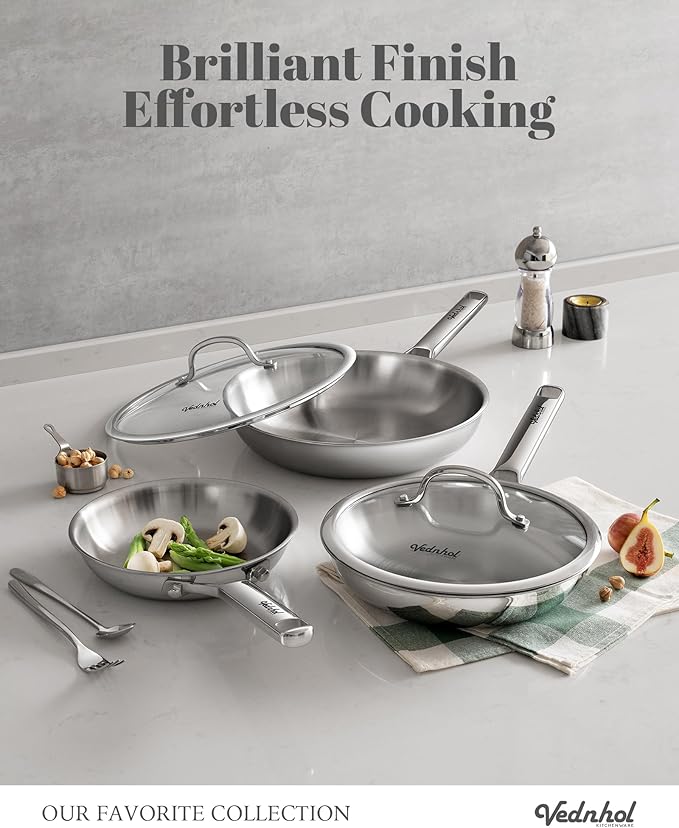 Stainless Steel Pan with Lid, 12 Inch Stainless Steel Frying Pan, Tri-Ply - Image 2