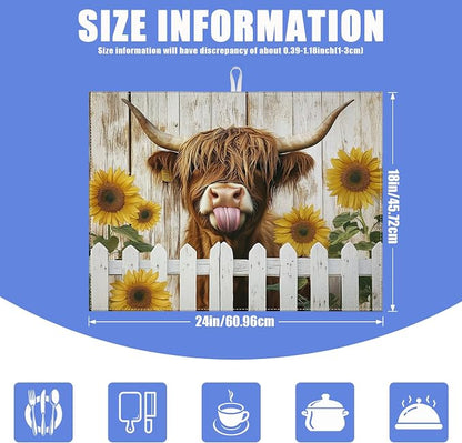 Sunflower Highland Cow Dish Drying Mat - Image 2
