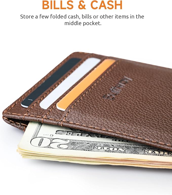 Buffway Mens Slim Wallet, Minimalist Thin Front Pocket Leather Credit Card Holder with RFID Blocking for Work Travel
