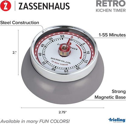Zassenhaus Magnetic Retro 60 Minute Kitchen Timer, Cool Gray - Image 3