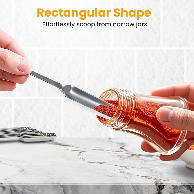 Stainless Steel Measuring Spoons Set of 13, Includes 7 Rectangular Measuring - Image 3