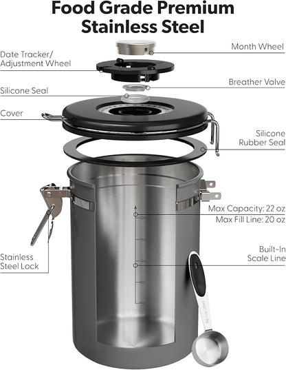 Veken Coffee Canister with Window, Airtight Stainless Steel Kitchen Food - Image 6