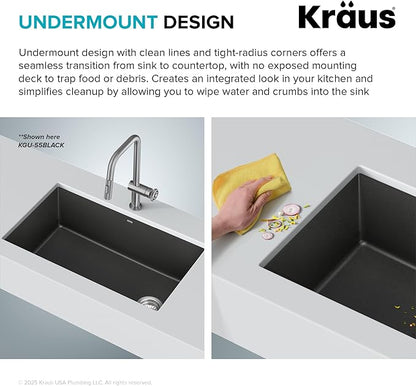 KRAUS Forteza 32-inch Granite Undermount Single Bowl White Kitchen Sink, KGU-55WHITE