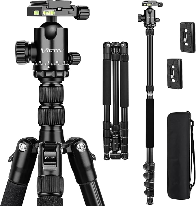 VICTIV 78" Tripod for Camera, Tall DSLR Tripod & Monopods, Professional Heavy Duty Tripod for Spotting Scopes, Binocular, Aluminum Camera Tripods Stand, Compatible with Canon Nikon Sony