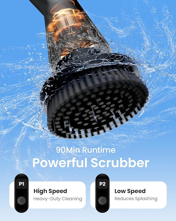 Leebein Electric Spin Scrubber, 2025 Upgraded Cordless Cleaning Brush Scrubber, IPX7 Waterproof Power Scrubber with 7 Brush Heads, Extended Handle and 2 Speeds for Bathroom Shower Bathtub Floor