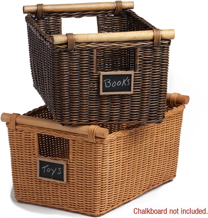 The Basket Lady Pole Handle Wicker Storage Basket, 18 in L x 14.5 in W x 9 in H - Image 3
