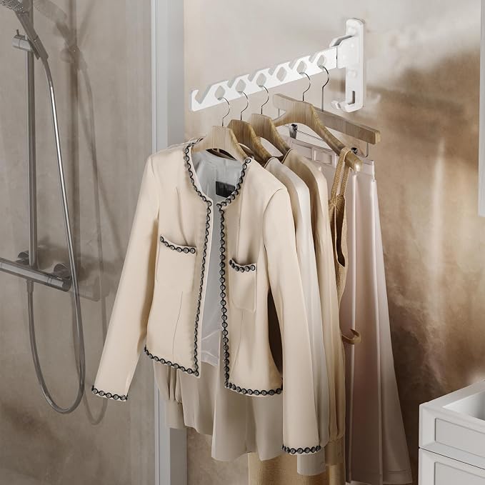 Dr.DJ Wall Mount Coat Hanger Holder White Clothes Drying Organizer Rack Garment - Image 6