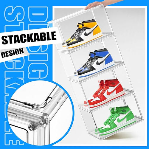 10 Pack Shoe Box Organizer Clear Plastic Stackable Shoe Boxes with Magnetic Lid Acrylic Display Case Shoe Containers for Entryway,Sneaker Storage Fit up to US Size 12