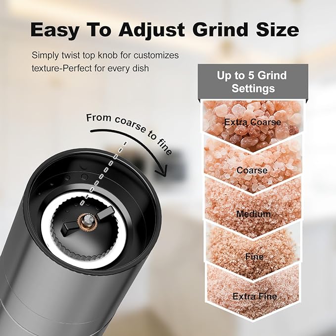 Aelga Salt and Pepper Grinder Set - 4oz Glass Manual Pepper Mill with 5-Level - Image 2
