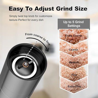 Aelga Salt and Pepper Grinder Set - 4oz Glass Manual Pepper Mill with 5-Level - Image 2
