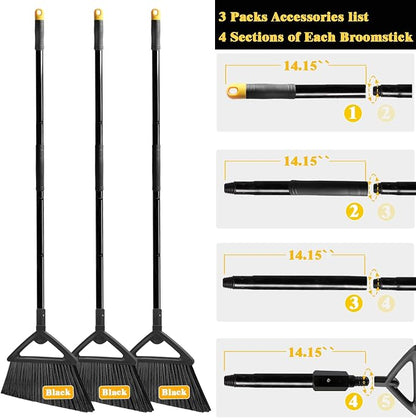 Heavy Duty Commercial Broom, 3 Pack Upgraded Angle Brooms - Image 9