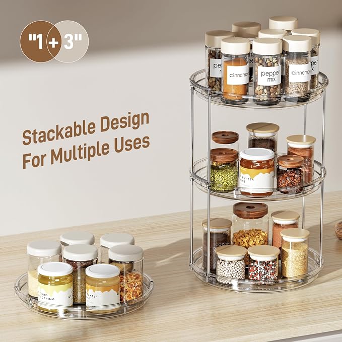 LAMU 2 Pack 2 Tier Lazy Susan Turntable Organizer 9.25'' Rotating Spice Rack - Image 3