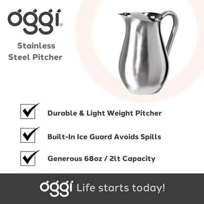OGGI Stainless Steel Pitcher- Stainless Steel Water w/Ice Guard, Water Carafe - Image 7