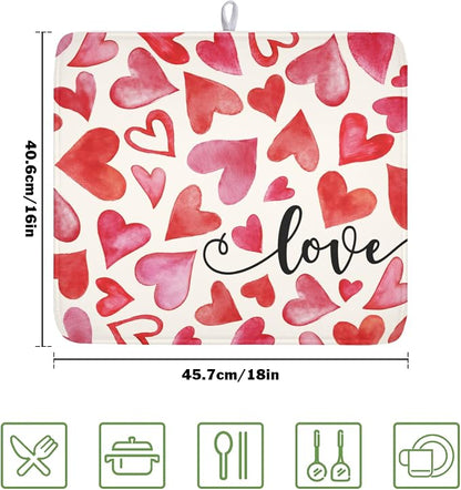 Valentine's Day Dish Drying Mat 16 x 18 Inch Heart Shaped Dish Drying Pad - Image 2