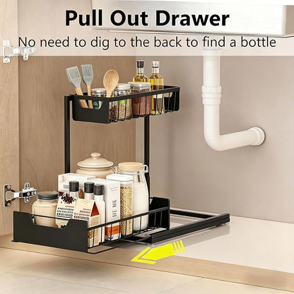 Ceetug Under Kitchen Sink Organizers and Storage Pull Out 2 Tier Metal Bathroom - Image 3