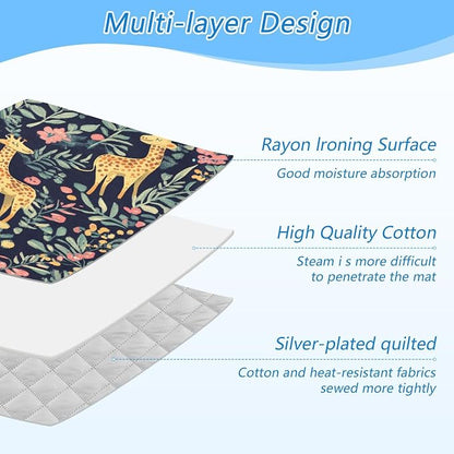 Giraffe Flowers Leaves Green Ironing Mat Thickened Ironing Blanket Travel - Image 4