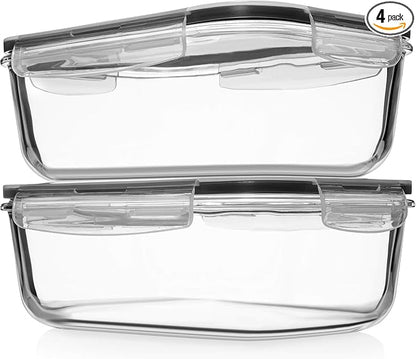 Razab 4 PC 1860ml / 63 Oz / 8 Cups Large Glass Food Storage Containers by RazabHomeGoods