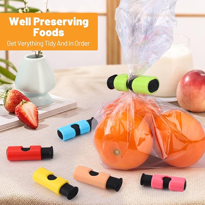 AmoreAngel Crafts 12 Pack Bread Bag Clips，Squeeze Lock Food Bag Clips, Plastic Sealing Clip for Bread, Snacks, Chips ，6 Color, Easy Grip, Airtight Seal
