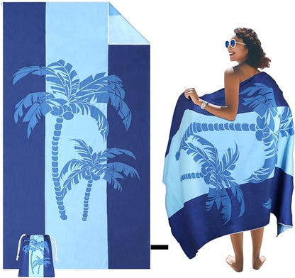 Large Beach Towel, 71" x 39" Oversized Lightweight Compact Quick Dry Sand Free Towel for Travel Swim Pool Yoga Gym Camping (Blue)