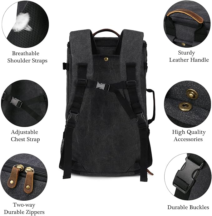 G-FAVOR Travel Backpack for Men, 40L Flight Approved Carry On Backpack, Water Resistant Canvas Weekender with 17.3" Laptop Sleeve, Convertible Duffel Bag for Airplane, Business & Travel