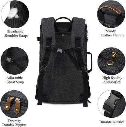 G-FAVOR Travel Backpack for Men, 40L Flight Approved Carry On Backpack, Water Resistant Canvas Weekender with 17.3" Laptop Sleeve, Convertible Duffel Bag for Airplane, Business & Travel