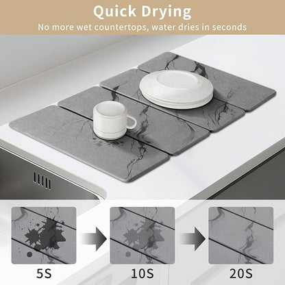 Large Stone Drying Mat for Kitchen Counter24"x16", Misty Gray, Diatomaceous - Image 2